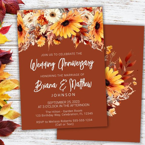 Terracotta Fall Floral Wedding Anniversary  Invitation