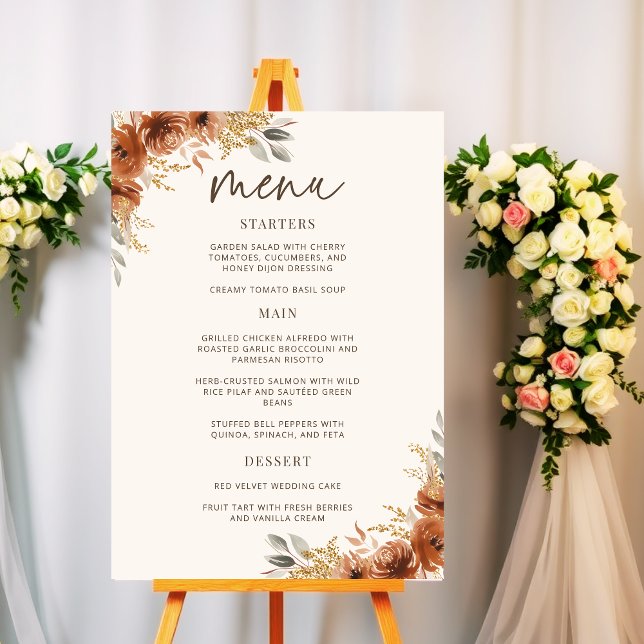 Terracotta Fall Floral Wedding Dinner Menu Sign (Terracotta Fall Floral Wedding Dinner Menu Sign)