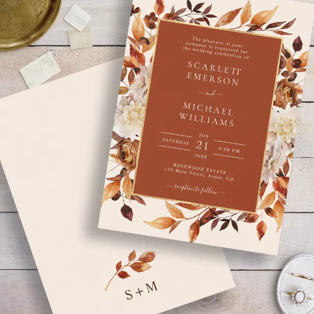 Terracotta Fall Floral Wedding Invitation Zazzle 5700