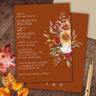 Terracotta Fall Floral Wedding Invitation