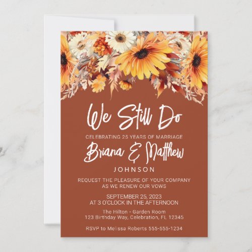 Terracotta Fall Floral Wedding Vow Renewal Invitation