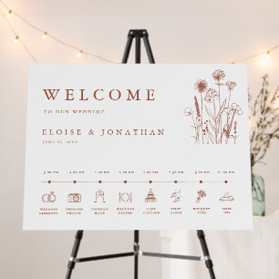 Terracotta Fall Floral Wedding Welcome Timeline Foam Board