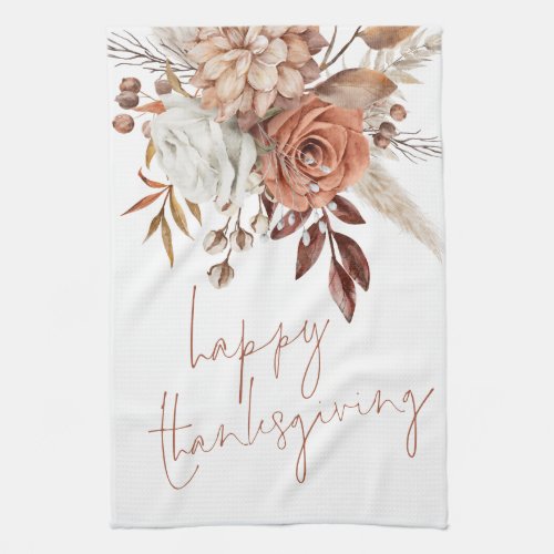  Terracotta Fall Florals Script Happy Thanksgiving Kitchen Towel