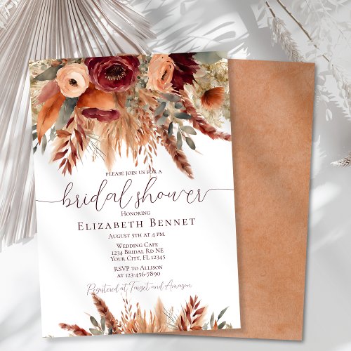 Terracotta Fall Flowers Pampas Grass Bridal Shower Invitation