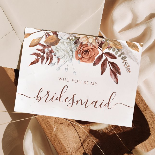 Terracotta Fall Foliage Flower Bridesmaid Proposal Invitation (Creator Uploaded)