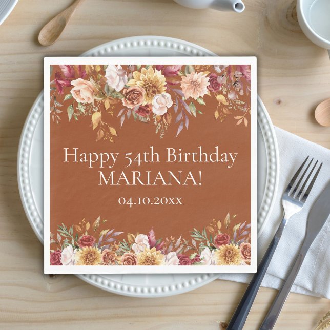 Terracotta Fall Foliage Flowers Birthday Party Napkins (Creator Uploaded)