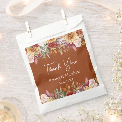 Terracotta Fall Foliage Flowers Wedding  Favor Bag