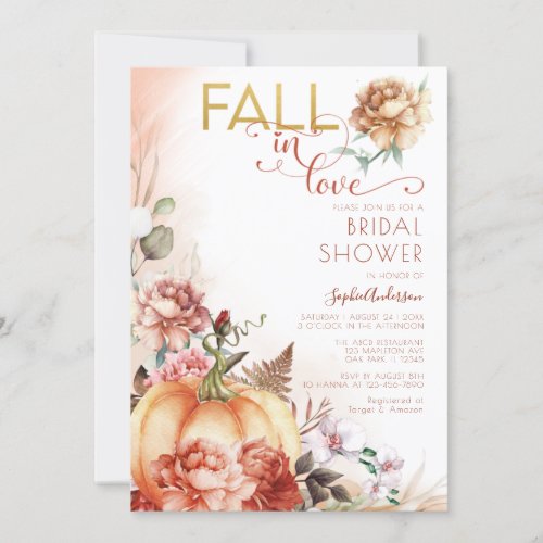 Terracotta Fall in Love Burnt Orange Bridal Shower Invitation