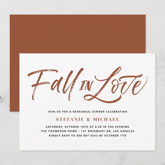 Terracotta Fall In Love Lettering Rehearsal Dinner Invitation (Front/Back)