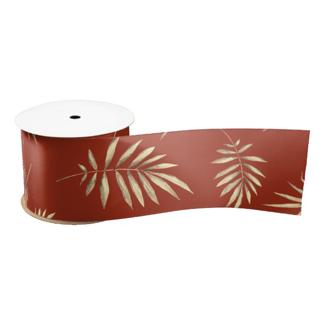 Terracotta Fall Leaves Satin Ribbon (Spool)