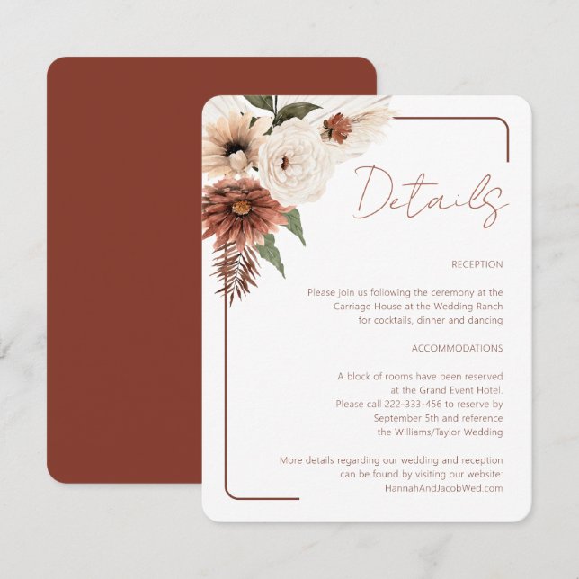 Terracotta Fall Modern Wedding Enclosure Card (Front/Back)