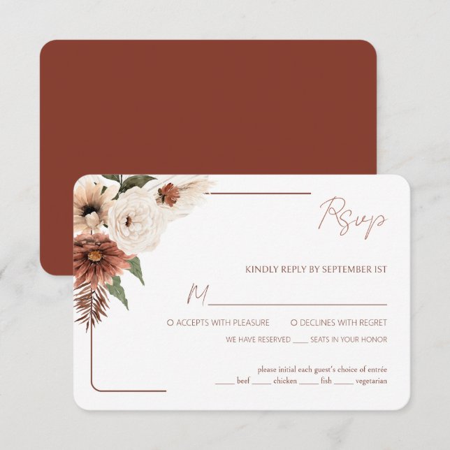 Terracotta Fall Modern with Meal Choice RSVP Card (Front/Back)