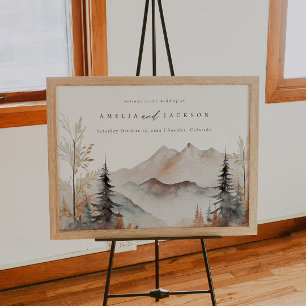 Terracotta Fall Mountain Wedding Welcome Sign