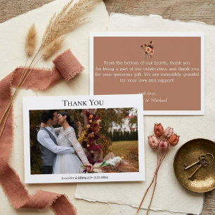Terracotta Fall Photo Wedding Thank You Modern Note Card