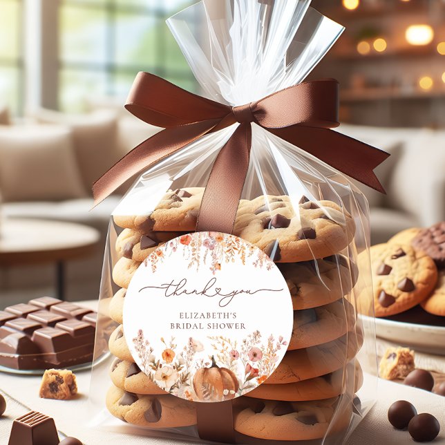 Terracotta Fall Pumpkin Bridal Shower Classic Round Sticker (Creator Uploaded)