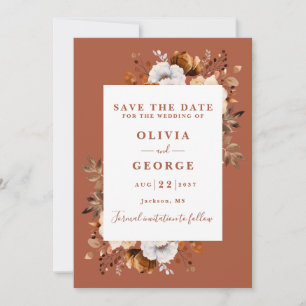 Terracotta Fall Rustic Watercolor Floral Wedding Save The Date