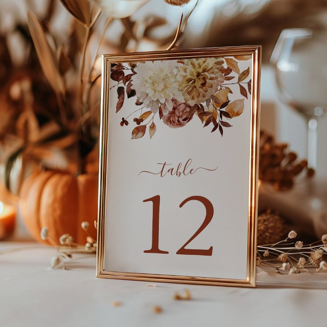 Terracotta Fall Watercolor Botanical Wedding Table Number (Terracotta Fall Watercolor Botanical Wedding Table Number by Painted Paperie
)