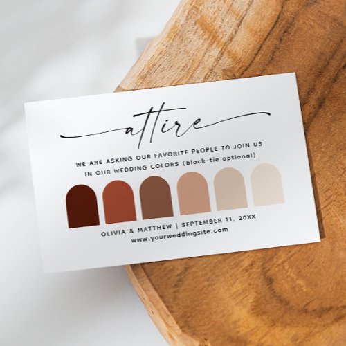 Terracotta fall wedding attire dress code palette enclosure card