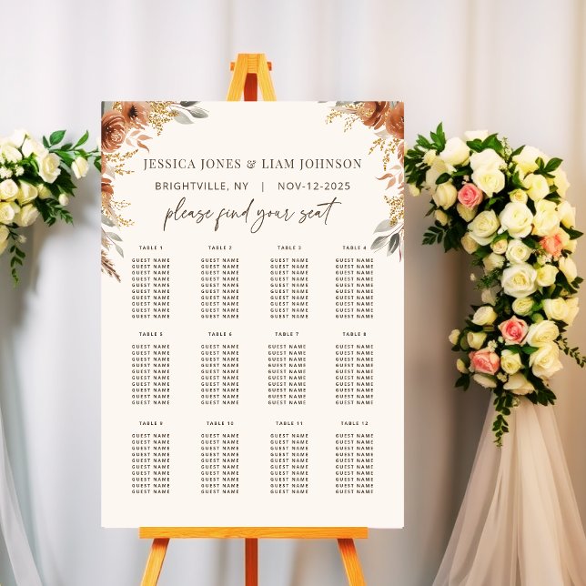 Terracotta Fall Wedding Guest Seating Chart Sign (Terracotta Fall Wedding Guest Seating Chart Sign)