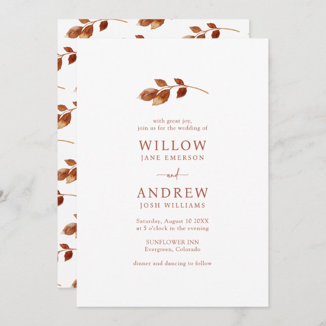 Terracotta Fall Wedding Invitation (Front/Back)