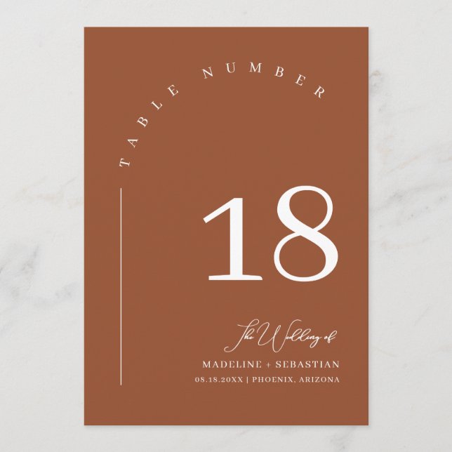 Terracotta Fall Wedding Seating Chart Table Number (Front)