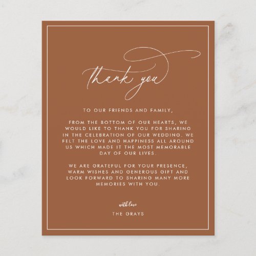 Terracotta Fall Wedding Thank You Card