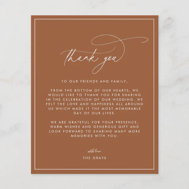 Terracotta Fall Wedding Thank You Card Flyer | Zazzle