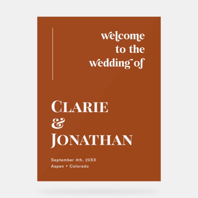 Terracotta Fall Wedding Welcome  Acrylic Sign (Front)