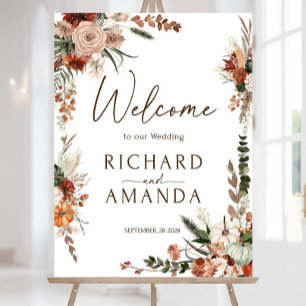 Terracotta Fall Wedding Welcome Sign, Burnt Orange Foam Board