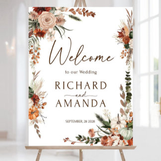 Terracotta Fall Wedding Welcome Sign, Burnt Orange Foam Board