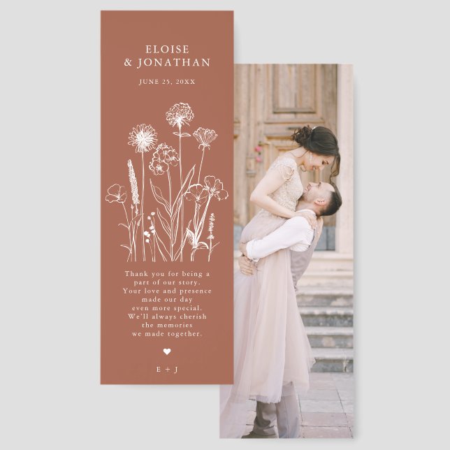 Terracotta Fall Wildflower Photo Wedding Thank you Bookmarks (Front & Back)
