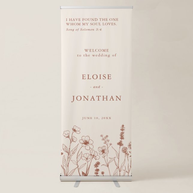 Terracotta Fall Wildflower Wedding Welcome  Retractable Banner (Front)