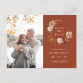 Terracotta Fall Wreath Wedding Photo Save The Date Announcement Postcard (Front)