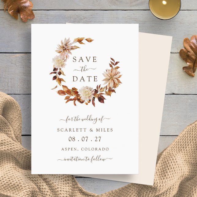 Terracotta Fall Wreath Wedding Save The Date (Terracotta Fall Leaves Wreath Wedding Save The Date by Painted Paperie
)