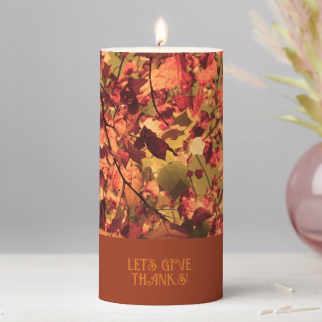 Terracotta  Family Thanksgiving Fall Leaves Pillar Candle (In Situ)