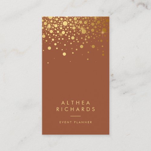 Terracotta  Faux Gold Foil Confetti Dots Vetical Business Card