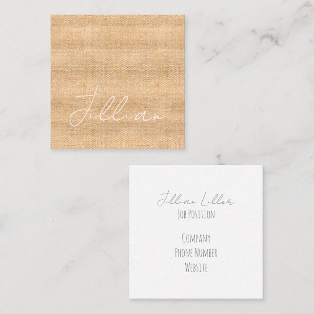 Terracotta Fine Linen Weave Name Office  Square Business Card (Front/Back)