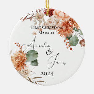 Terracotta First Christmas Married Ceramic Ornament