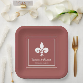 Terracotta Fleur de Lis Wedding Paper Plates