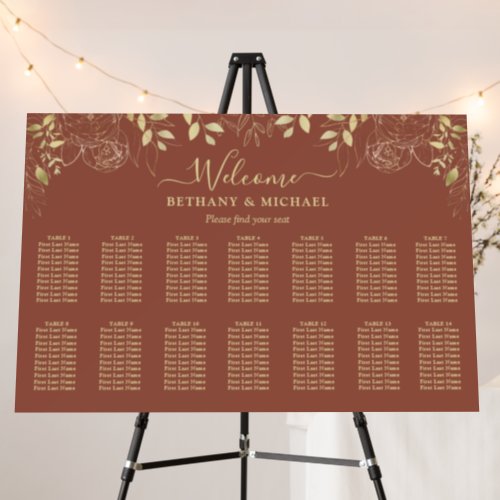 Terracotta Floral 14 Table Wedding Seating Chart Foam Board