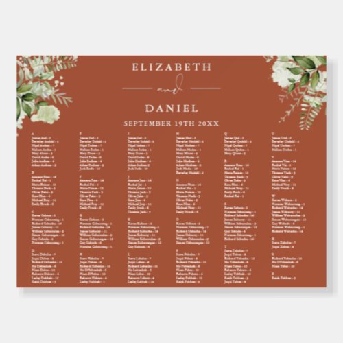 Terracotta Floral 200 Names Wedding Seating Chart Foam Board
