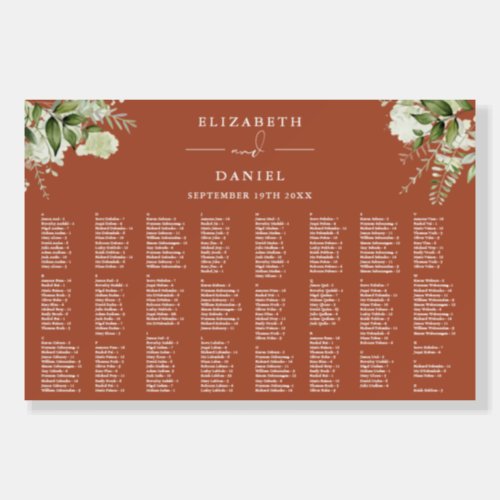 Terracotta Floral 300 Names Wedding Seating Chart Foam Board