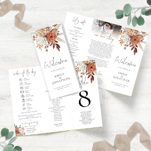 Terracotta Floral All-in-One Wedding Program Brochure