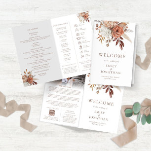 Terracotta Floral All-in-One Wedding Program Brochure