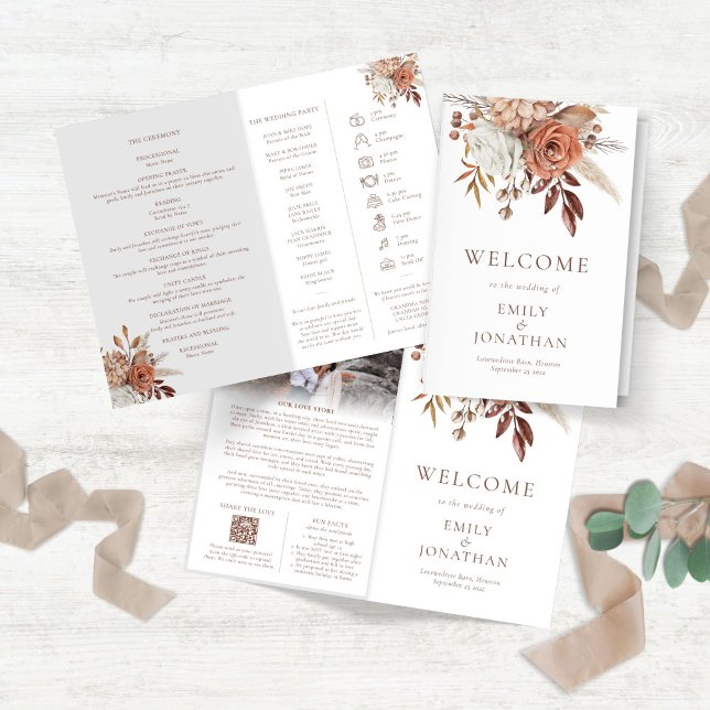 Terracotta Floral All-in-One Wedding Program Brochure (Creator Uploaded)