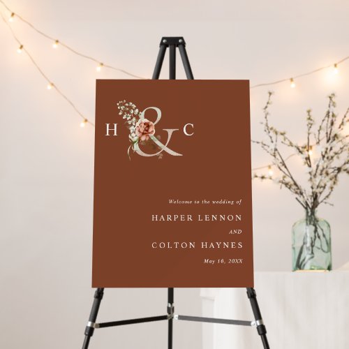 Terracotta Floral Ampersand Wedding Welcome  Foam Board