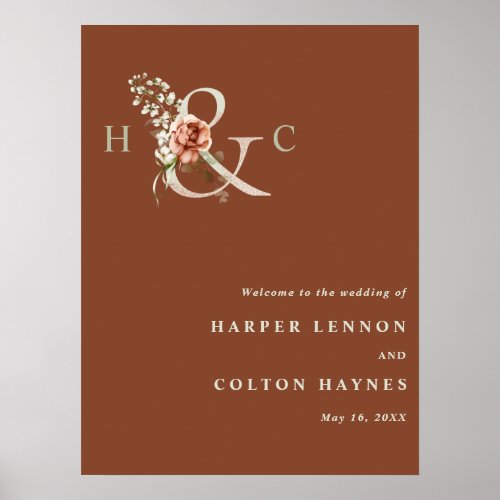 Terracotta Floral Ampersand Wedding Welcome Sign