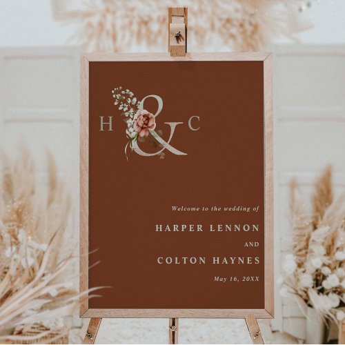 Terracotta Floral Ampersand Wedding Welcome Sign