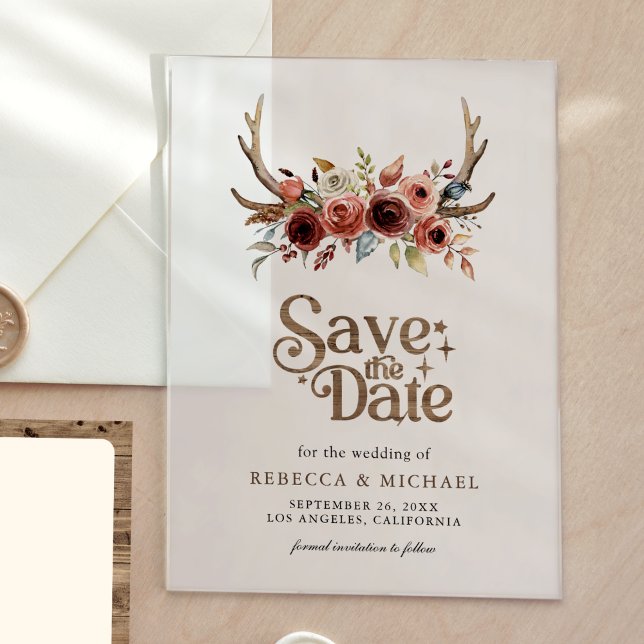 Terracotta Floral Antlers Wedding Save the Date (Creator Uploaded)