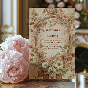 Terracotta Floral Art Nouveau Wedding Invitation
